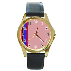 Pink elegant lines Round Gold Metal Watch