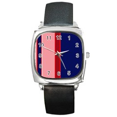 Pink And Blue Lines Square Metal Watch by Valentinaart