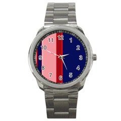 Pink And Blue Lines Sport Metal Watch by Valentinaart