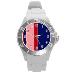 Pink and blue lines Round Plastic Sport Watch (L)