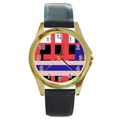 Red abstraction Round Gold Metal Watch