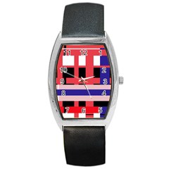 Red Abstraction Barrel Style Metal Watch by Valentinaart