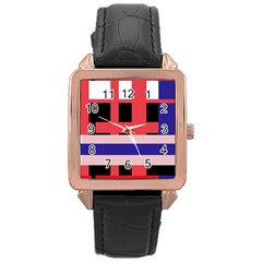 Red abstraction Rose Gold Leather Watch 