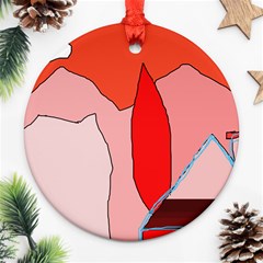 Red Landscape Ornament (round)  by Valentinaart