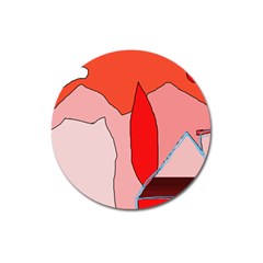 Red Landscape Magnet 3  (round) by Valentinaart