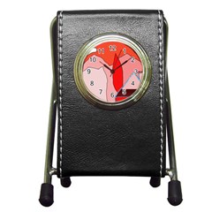 Red Landscape Pen Holder Desk Clocks by Valentinaart