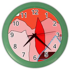 Red Landscape Color Wall Clocks by Valentinaart