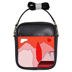 Red Landscape Girls Sling Bags by Valentinaart