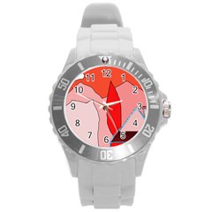 Red Landscape Round Plastic Sport Watch (l) by Valentinaart