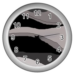 Black And Gray Design Wall Clocks (silver)  by Valentinaart