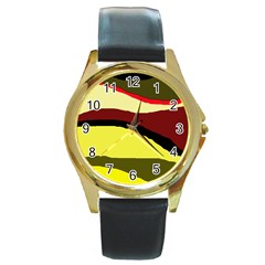 Decorative Abstract Design Round Gold Metal Watch by Valentinaart