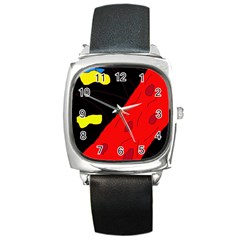 Red Abstraction Square Metal Watch by Valentinaart