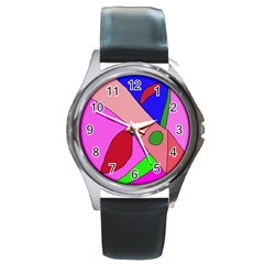 Pink Abstraction Round Metal Watch by Valentinaart