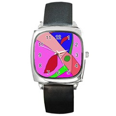 Pink Abstraction Square Metal Watch by Valentinaart