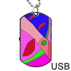 Pink Abstraction Dog Tag Usb Flash (one Side) by Valentinaart