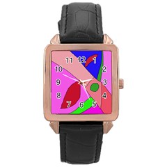 Pink Abstraction Rose Gold Leather Watch  by Valentinaart