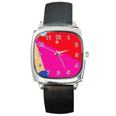 Colorful Abstraction Square Metal Watch by Valentinaart