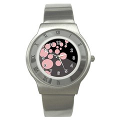 Pink Dots Stainless Steel Watch by Valentinaart