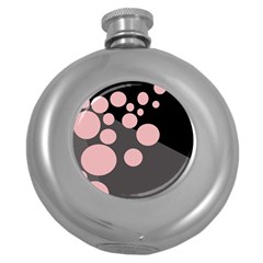 Pink Dots Round Hip Flask (5 Oz) by Valentinaart