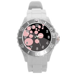 Pink Dots Round Plastic Sport Watch (l) by Valentinaart