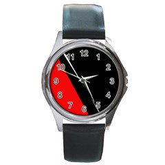 Black And Red Design Round Metal Watch by Valentinaart