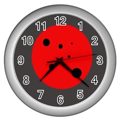 Red Circle Wall Clocks (silver)  by Valentinaart