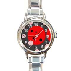 Red And Pink Dots Round Italian Charm Watch by Valentinaart