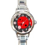 Red and pink dots Round Italian Charm Watch Front