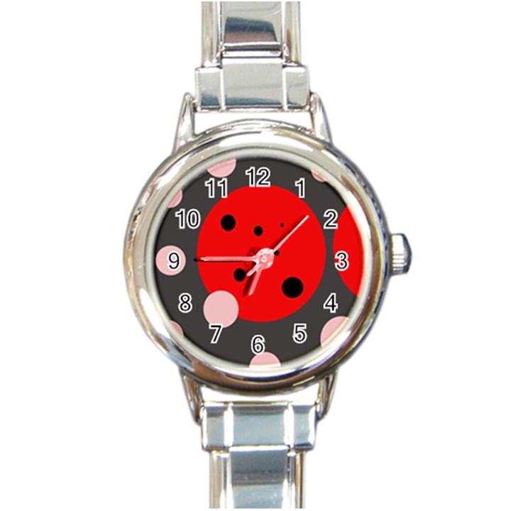 Red and pink dots Round Italian Charm Watch