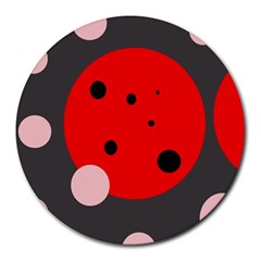 Red And Pink Dots Round Mousepads by Valentinaart