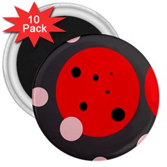 Red And Pink Dots 3  Magnets (10 Pack)  by Valentinaart