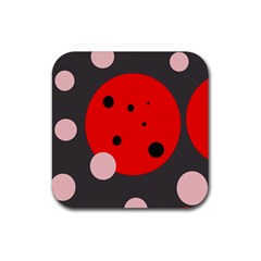 Red And Pink Dots Rubber Coaster (square)  by Valentinaart