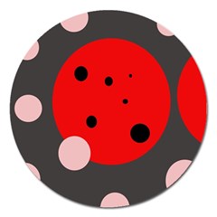 Red And Pink Dots Magnet 5  (round) by Valentinaart