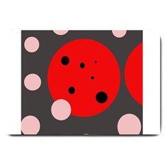 Red And Pink Dots Large Doormat  by Valentinaart