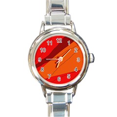 Red And Orange Decorative Abstraction Round Italian Charm Watch by Valentinaart