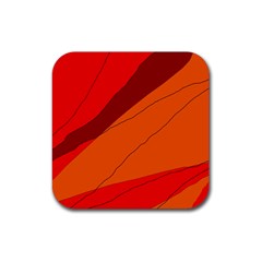 Red And Orange Decorative Abstraction Rubber Coaster (square)  by Valentinaart