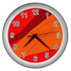 Red And Orange Decorative Abstraction Wall Clocks (silver)  by Valentinaart