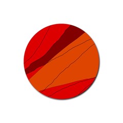 Red And Orange Decorative Abstraction Rubber Coaster (round)  by Valentinaart