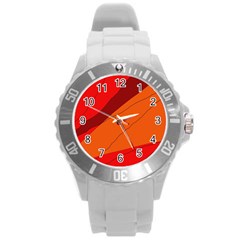 Red And Orange Decorative Abstraction Round Plastic Sport Watch (l) by Valentinaart