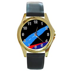 Colorful Abstraction Round Gold Metal Watch by Valentinaart