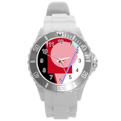 Decorative Geomeric Abstraction Round Plastic Sport Watch (l) by Valentinaart