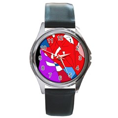 Colorful Abstraction Round Metal Watch by Valentinaart