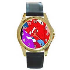 Colorful Abstraction Round Gold Metal Watch by Valentinaart