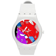 Colorful Abstraction Round Plastic Sport Watch (m) by Valentinaart