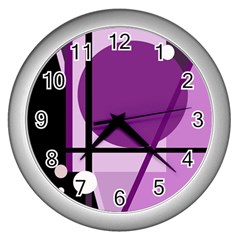 Purple Geometrical Abstraction Wall Clocks (silver)  by Valentinaart