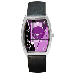 Purple Geometrical Abstraction Barrel Style Metal Watch by Valentinaart