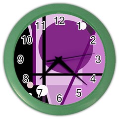 Purple Geometrical Abstraction Color Wall Clocks by Valentinaart