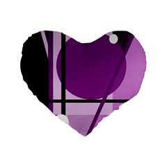 Purple Geometrical Abstraction Standard 16  Premium Flano Heart Shape Cushions by Valentinaart