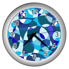 Blue Abstraction Wall Clocks (silver)  by Valentinaart