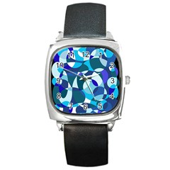 Blue Abstraction Square Metal Watch by Valentinaart